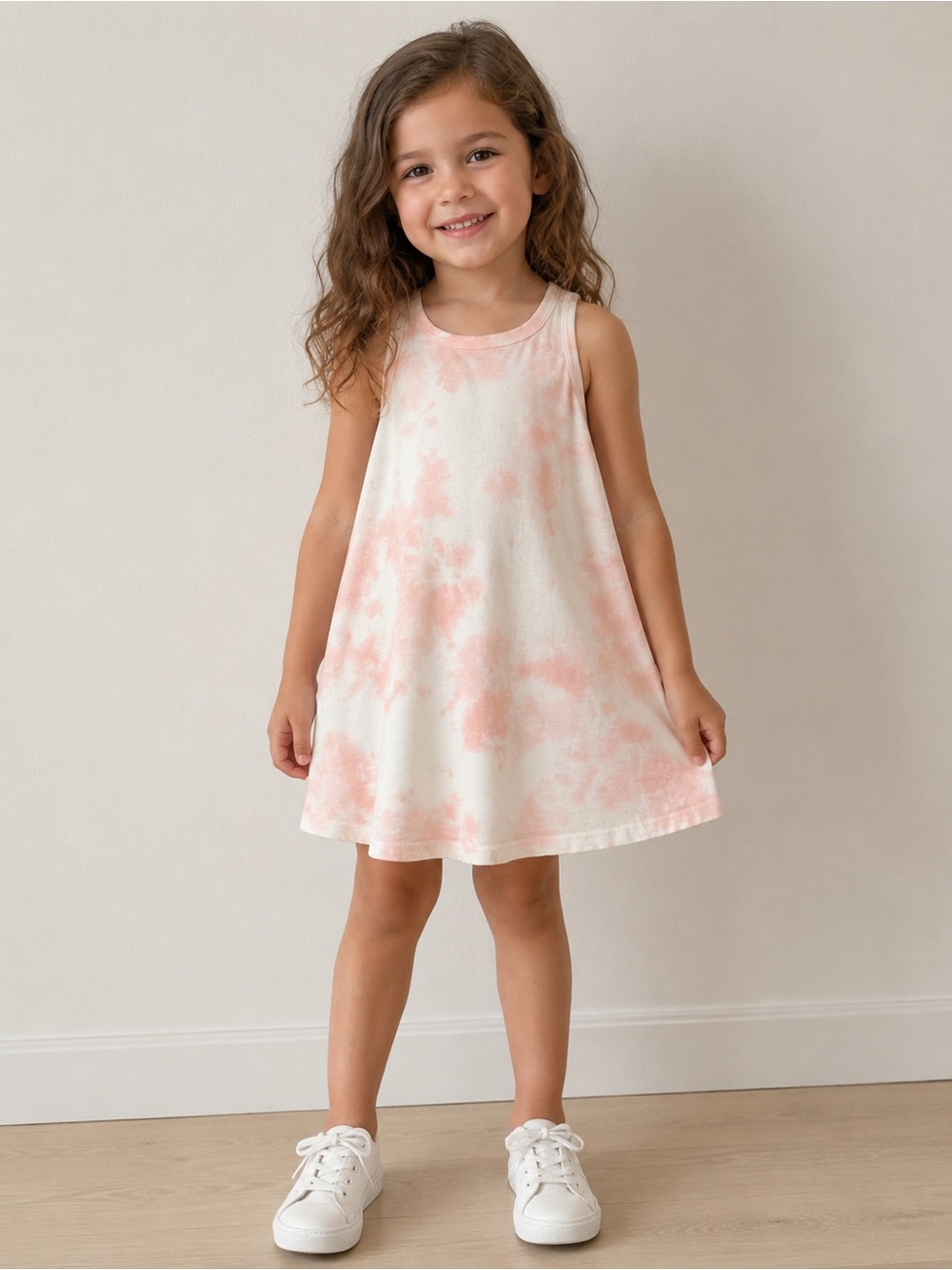 GAP Girls' Sleeveless Cream and Pale Pink Tie-Dye Dress